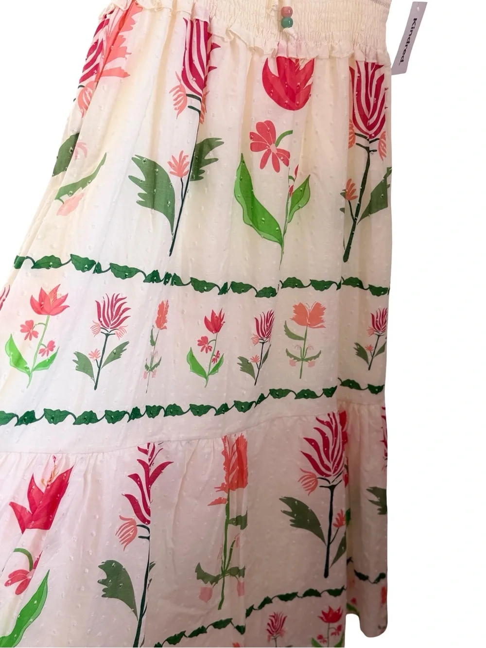 NWT Anthropologie Kindred Cream Midi Dress with Pink and Green Floral Print - Picture 10 of 12